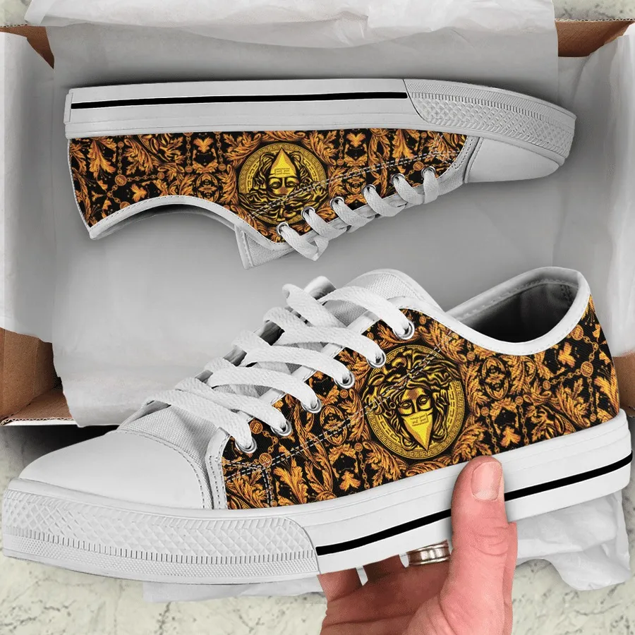 Versace Medusa Gold White Low Top Canvas Shoes Luxury Brand