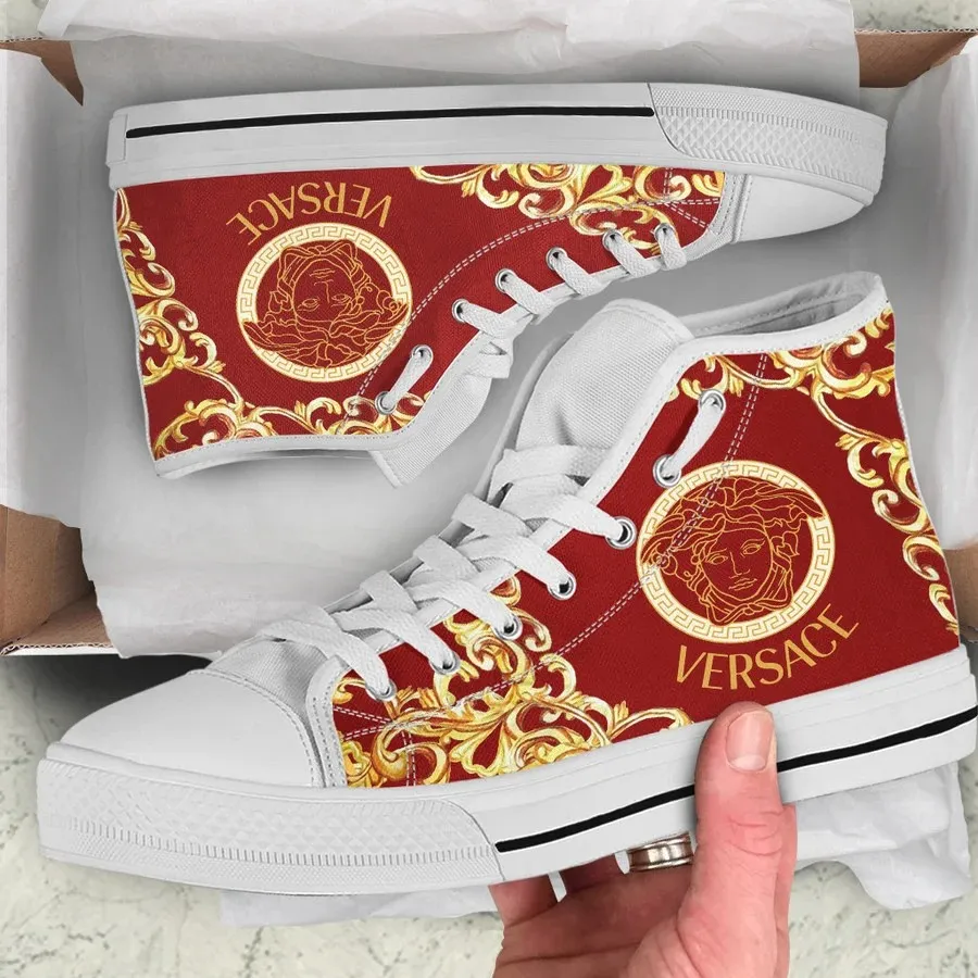 Versace Medusa Red Gold High Top Canvas Shoes Luxury Brand Gifts For Men Women
