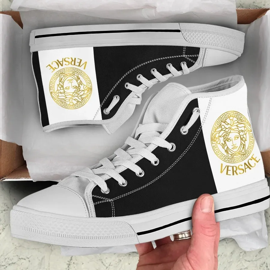 Versace Hot Medusa Gold White High Top Canvas Shoes Luxury Brand Gifts For Men Women