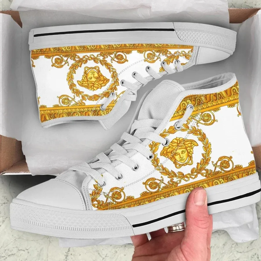 Versace Golden High Top Canvas Shoes Luxury Brand Gifts For Men Women