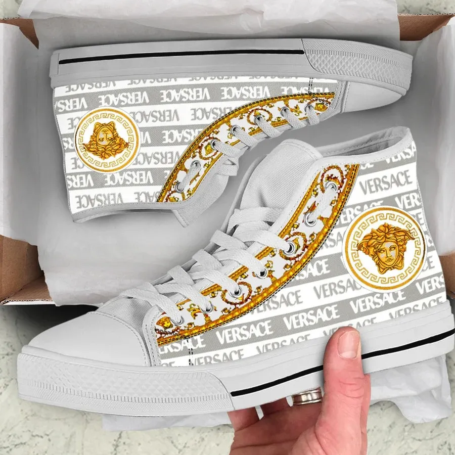 Versace Golden White High Top Canvas Shoes Luxury Brand Gifts For Men Women