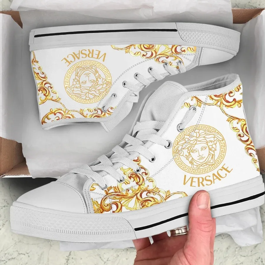 Versace Medusa Golden White Premium High Top Canvas Shoes Luxury Brand Gifts For Men Women