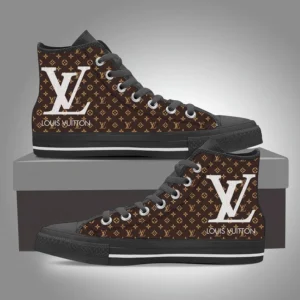 Louis Vuitton White Logo Brown High Top Canvas Shoes Luxury Brand Gifts For Men Women