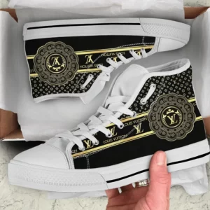 Louis Vuitton Yellow Pattern White High Top Canvas Shoes Luxury Brand Gifts For Men Women