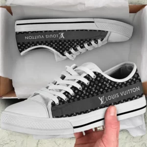 Louis Vuitton Grey Logo White Low Top Canvas Shoes Luxury Brand