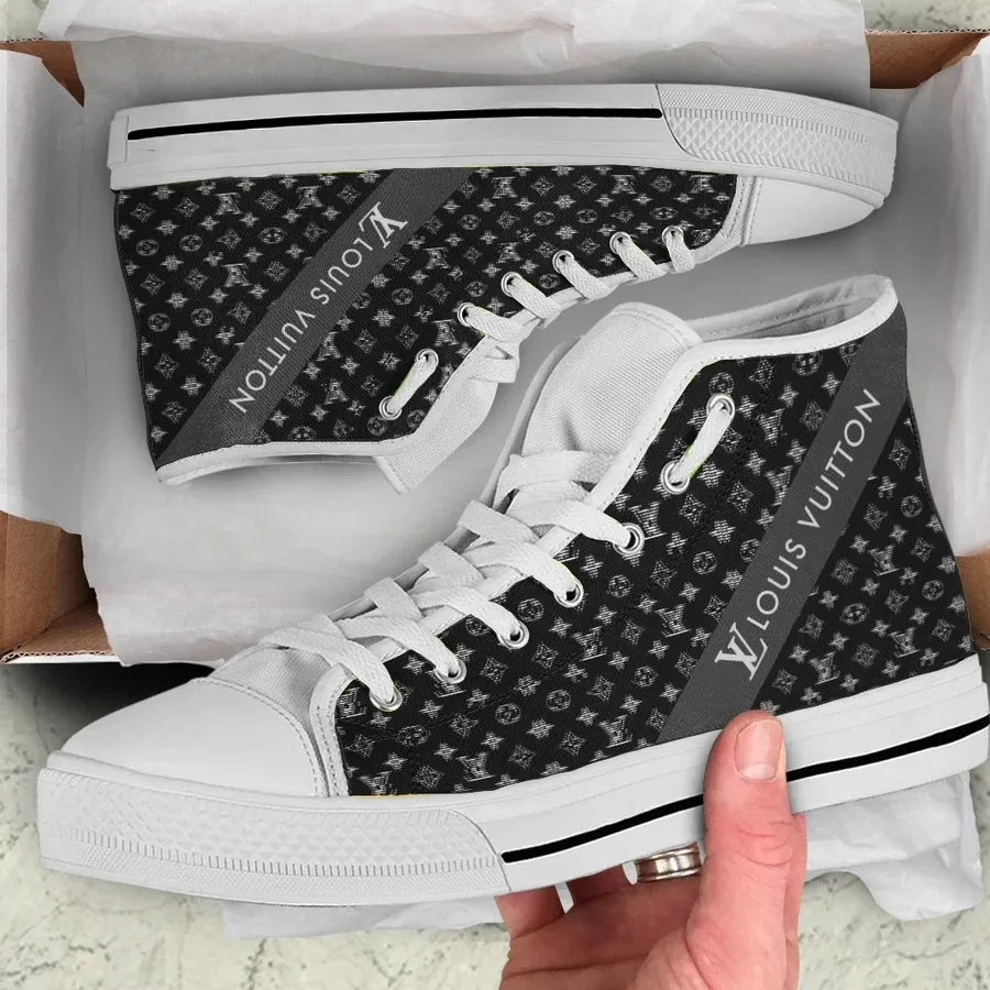 Louis Vuitton Grey Logo White High Top Canvas Shoes Luxury Brand Gifts For Men Women