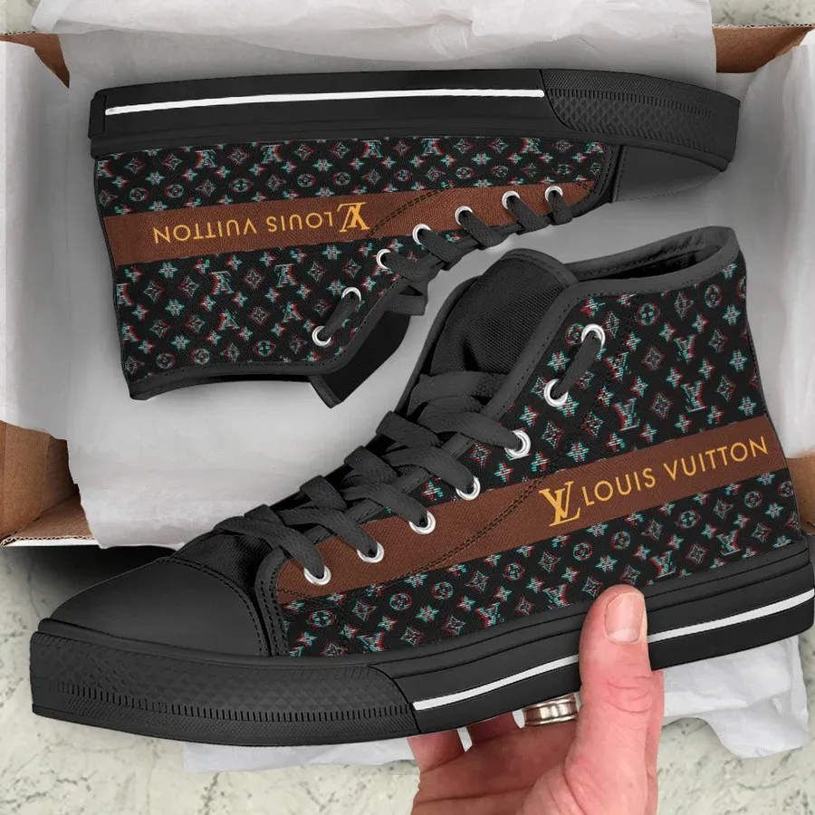 Louis Vuitton Brown Logo Black High Top Canvas Shoes Luxury Brand Gifts For Men Women