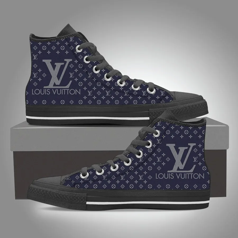 Louis Vuitton Navy Black High Top Canvas Shoes Luxury Brand Gifts For Men Women
