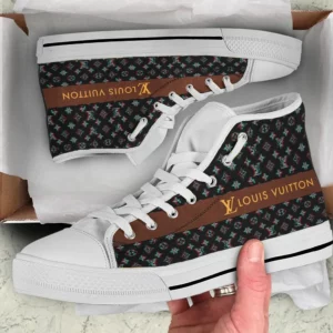 Louis Vuitton Brown Logo White High Top Canvas Shoes Luxury Brand Gifts For Men Women