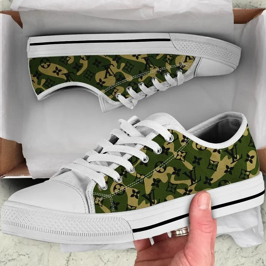 Louis Vuitton Camouflage Low Top Canvas Shoes Luxury Brand