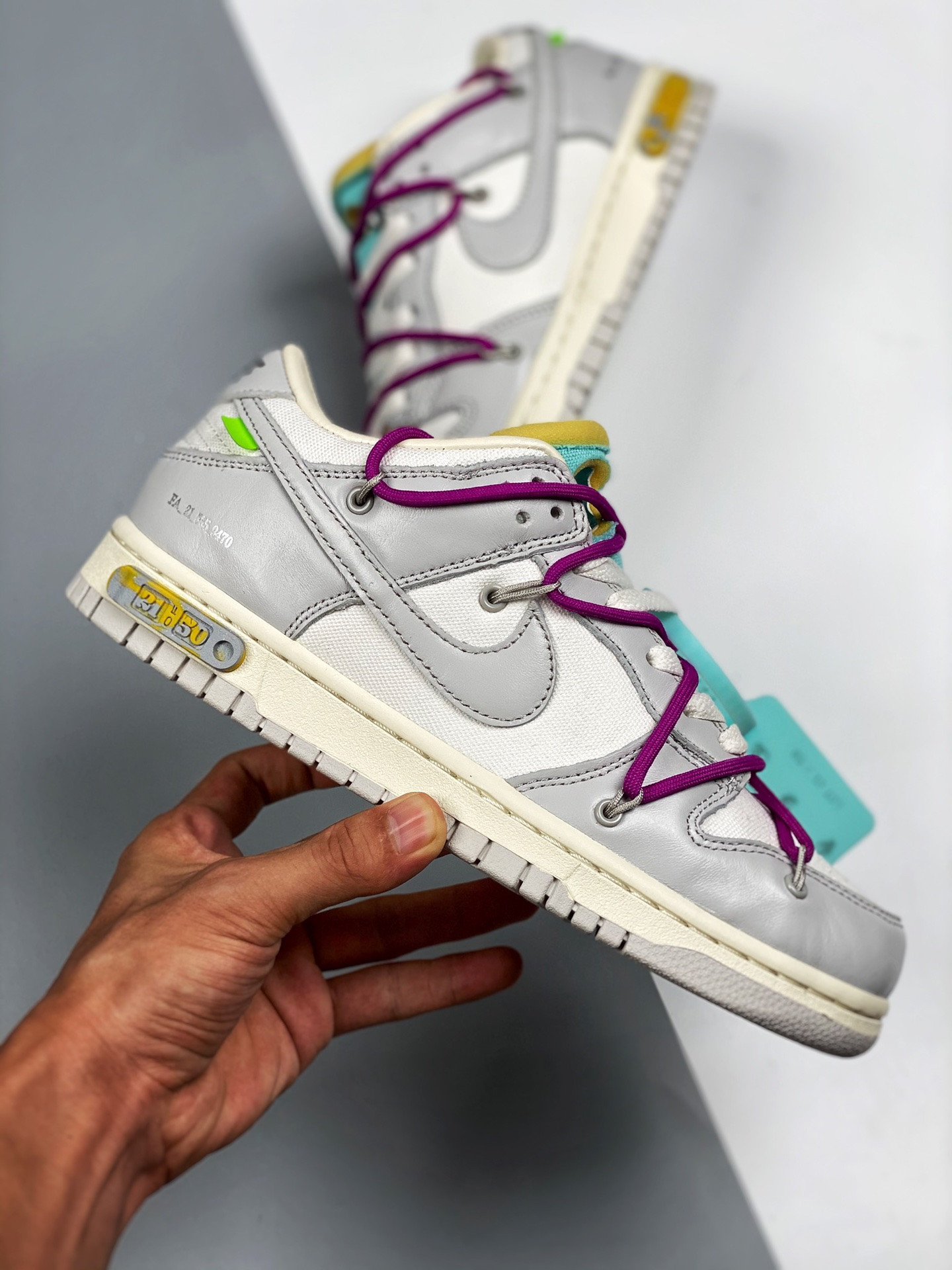 Off-White x Nike Dunk Low 21 of 50 Sail Grey Green For Sale