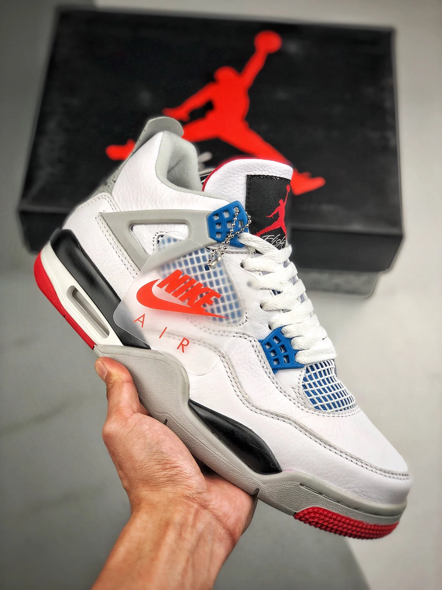 Air Jordan 4 What The White Fire Red-Tech Grey-Military Blue For Sale