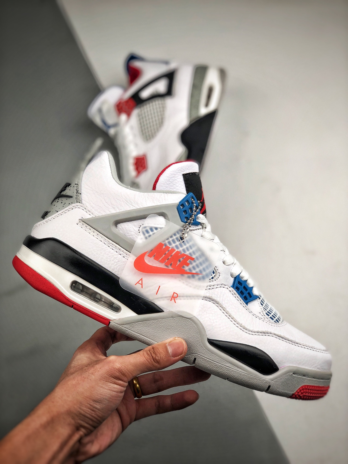 Air Jordan 4 What The White Fire Red-Tech Grey-Military Blue For Sale