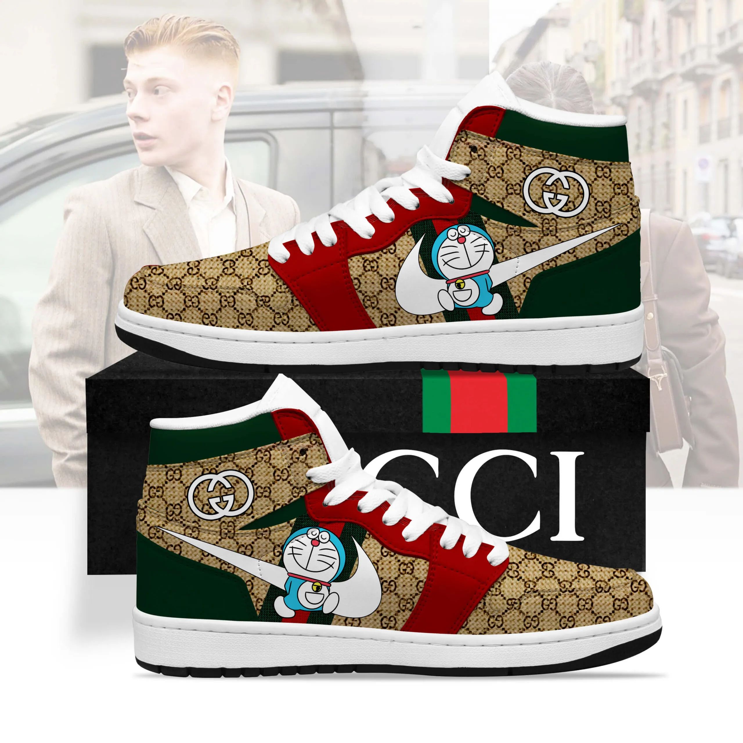Gucci Doraemon High Air Jordan Luxury Sneakers Fashion Brand Shoes