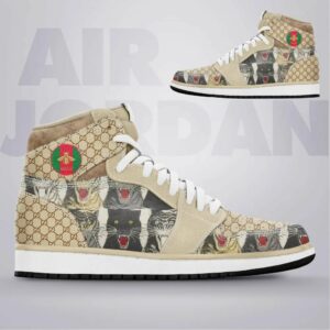 Gucci Panther Beige High Air Jordan Sneakers Shoes Fashion Brand Luxury