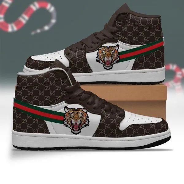 Gucci Tiger Brown High Air Jordan Shoes Luxury Sneakers Fashion Brand