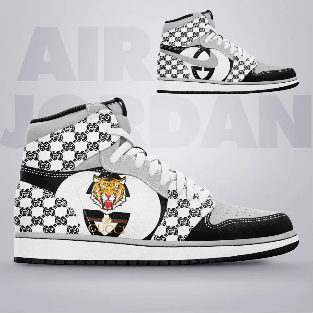 Gucci White Tiger High Air Jordan Shoes Sneakers Fashion Brand Luxury