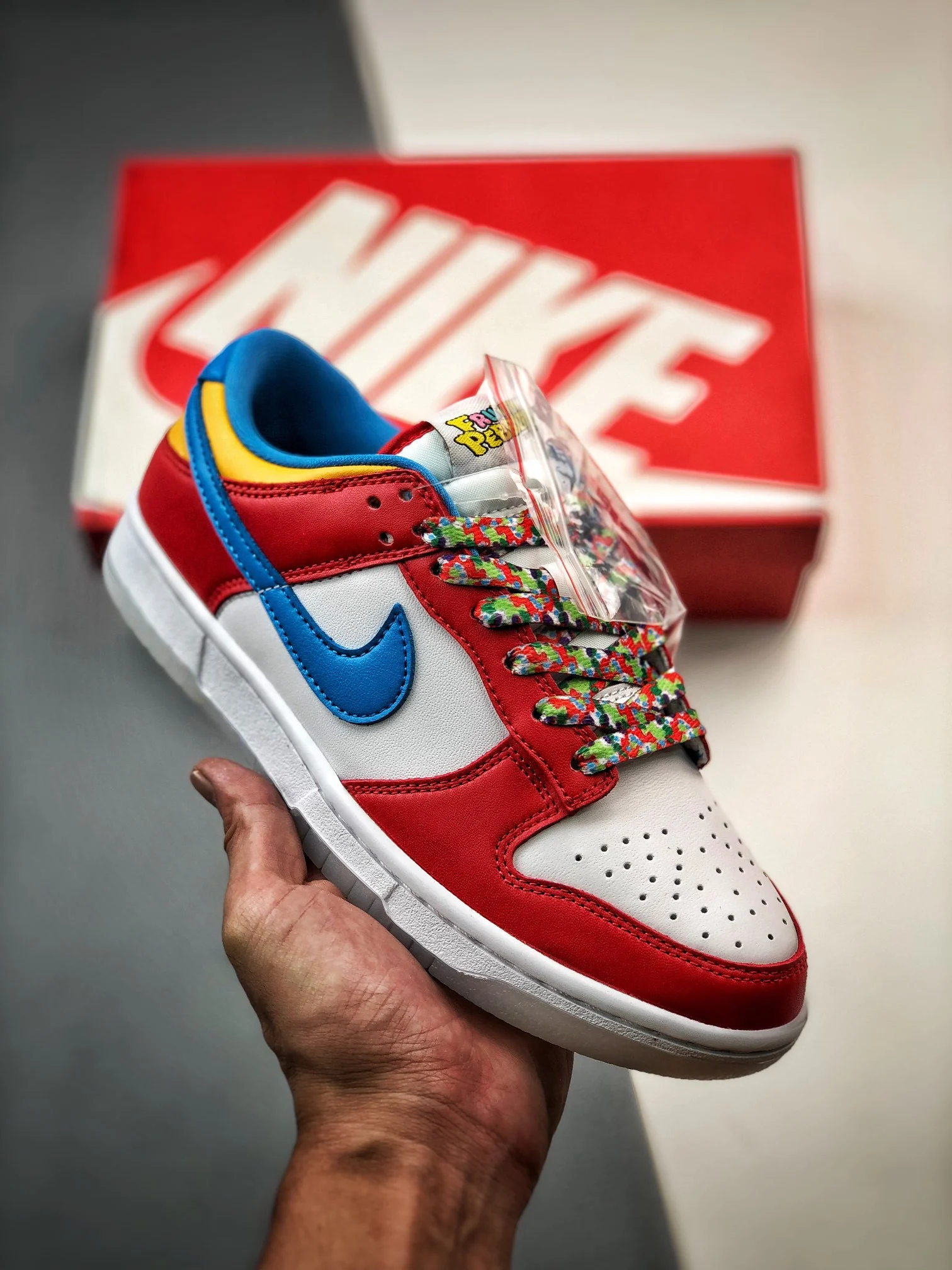 LeBron James X Nike Dunk Low Fruity Pebbles White Red-Blue DH8009-600 For Sale