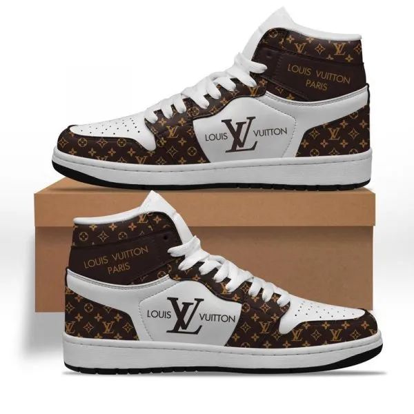 Louis Vuitton LV White Brown High Air Jordan Shoes Sneakers Fashion Brand Luxury
