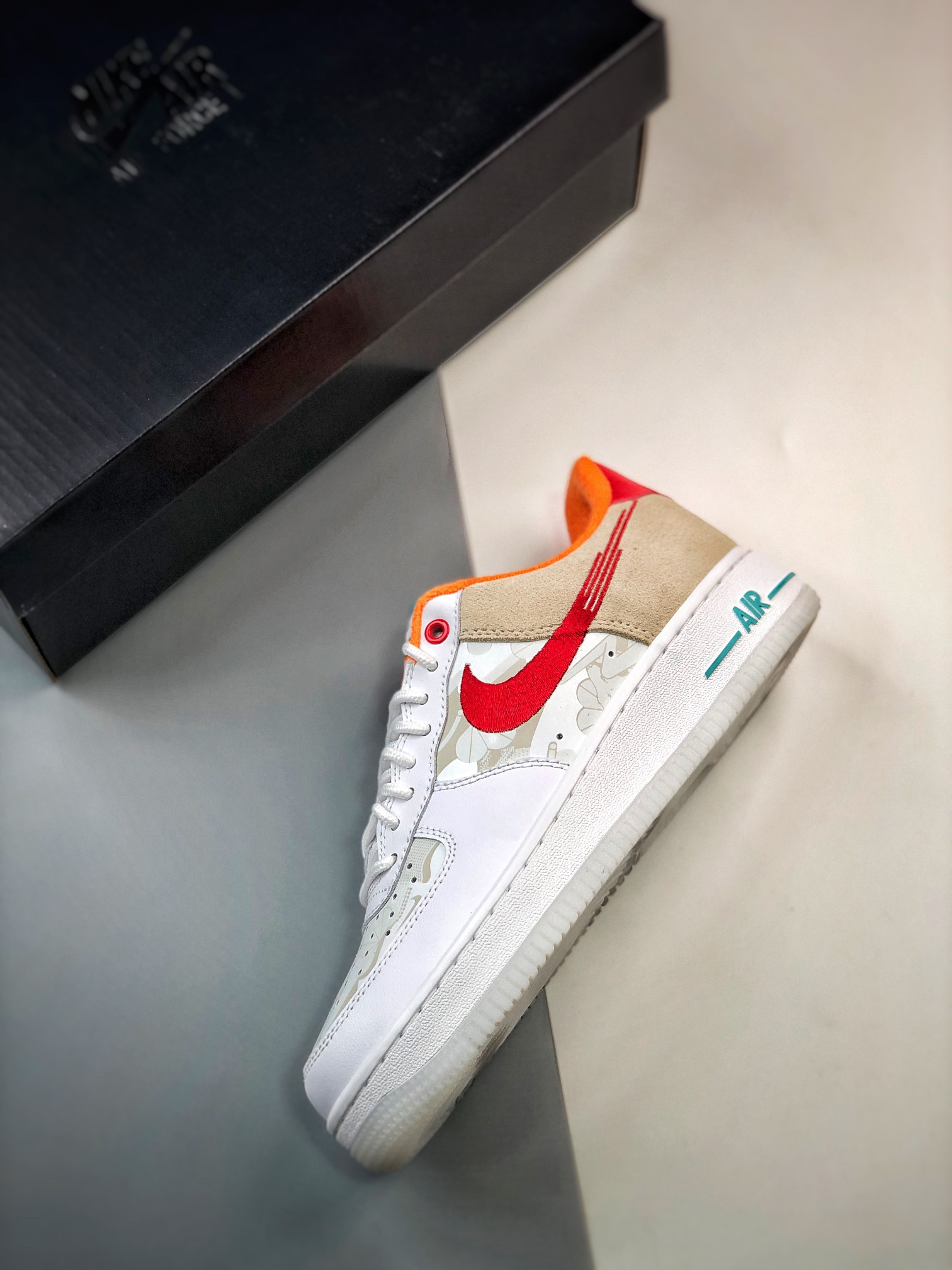 Nike Air Force 1 Low Just Do It White Red Teal FD4205-161 For Sale