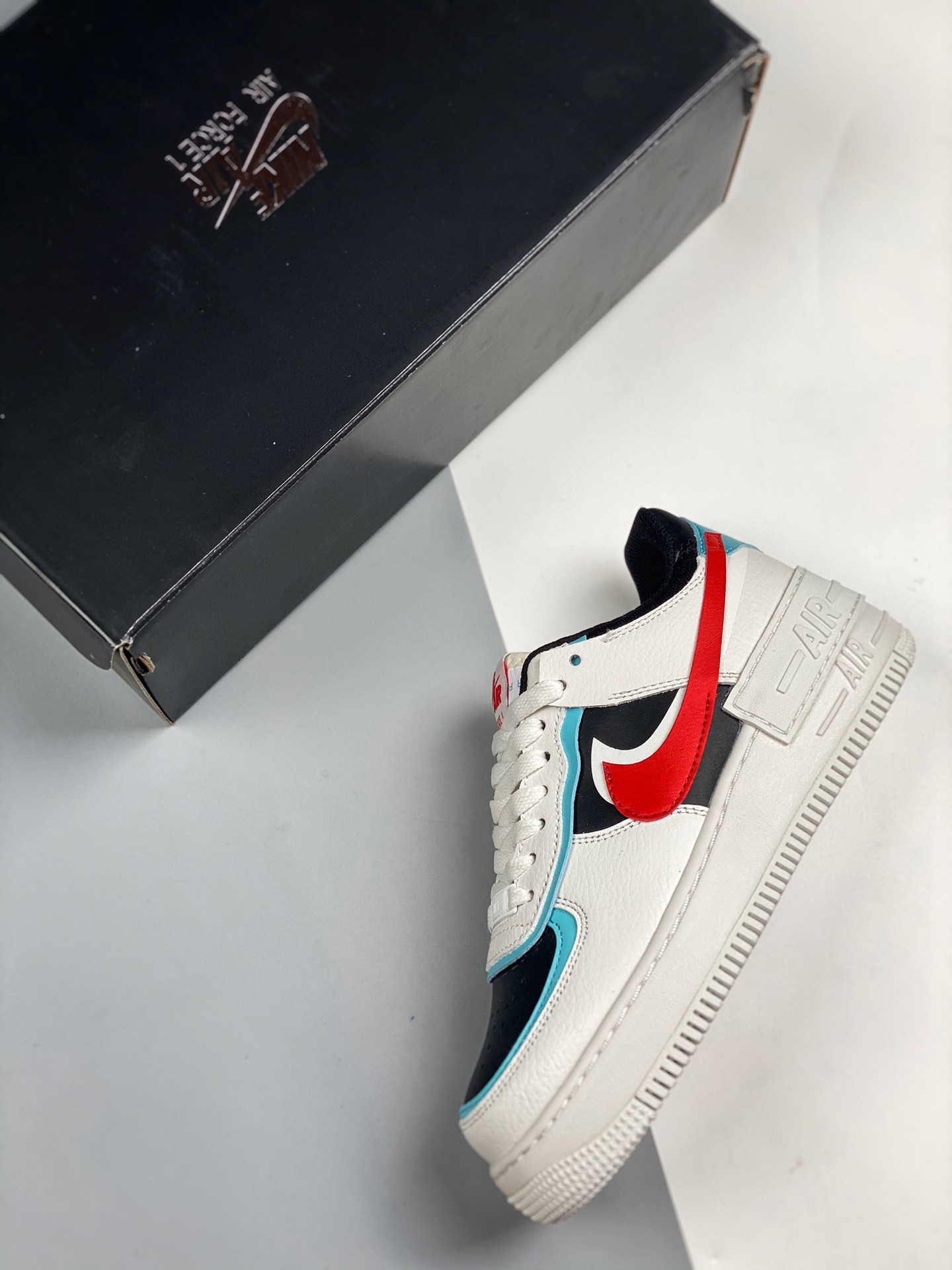 Nike Air Force 1 Shadow White Bleached Aqua-Black-Chile Red For Sale