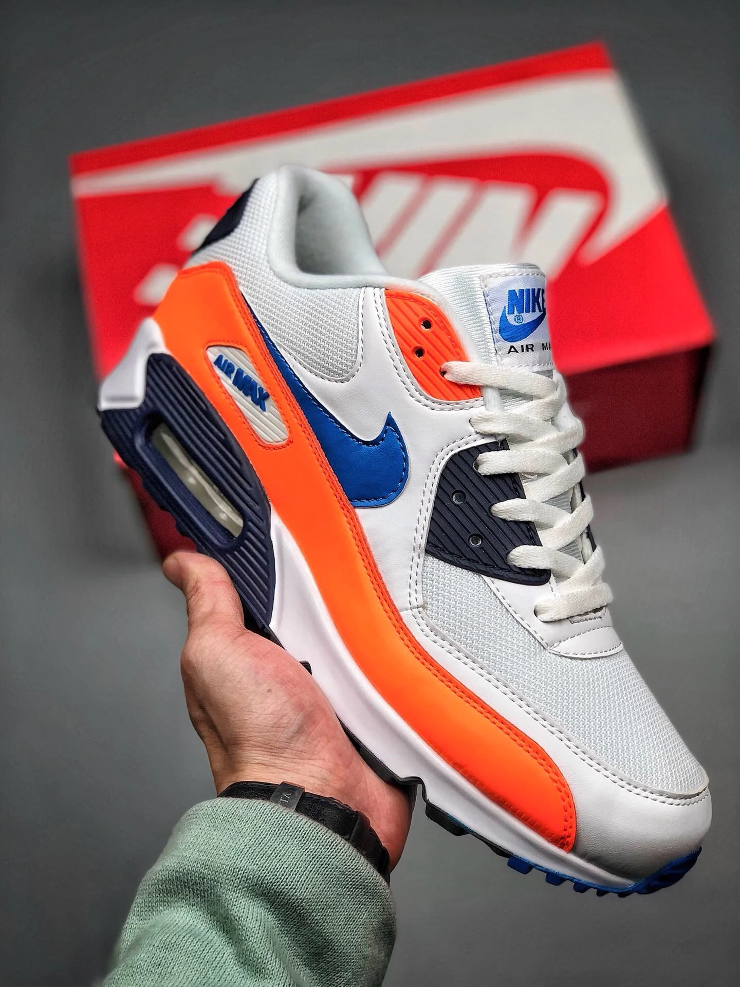 Nike Air Max 90 White Total Orange Midnight Navy Photo Blue For Sale