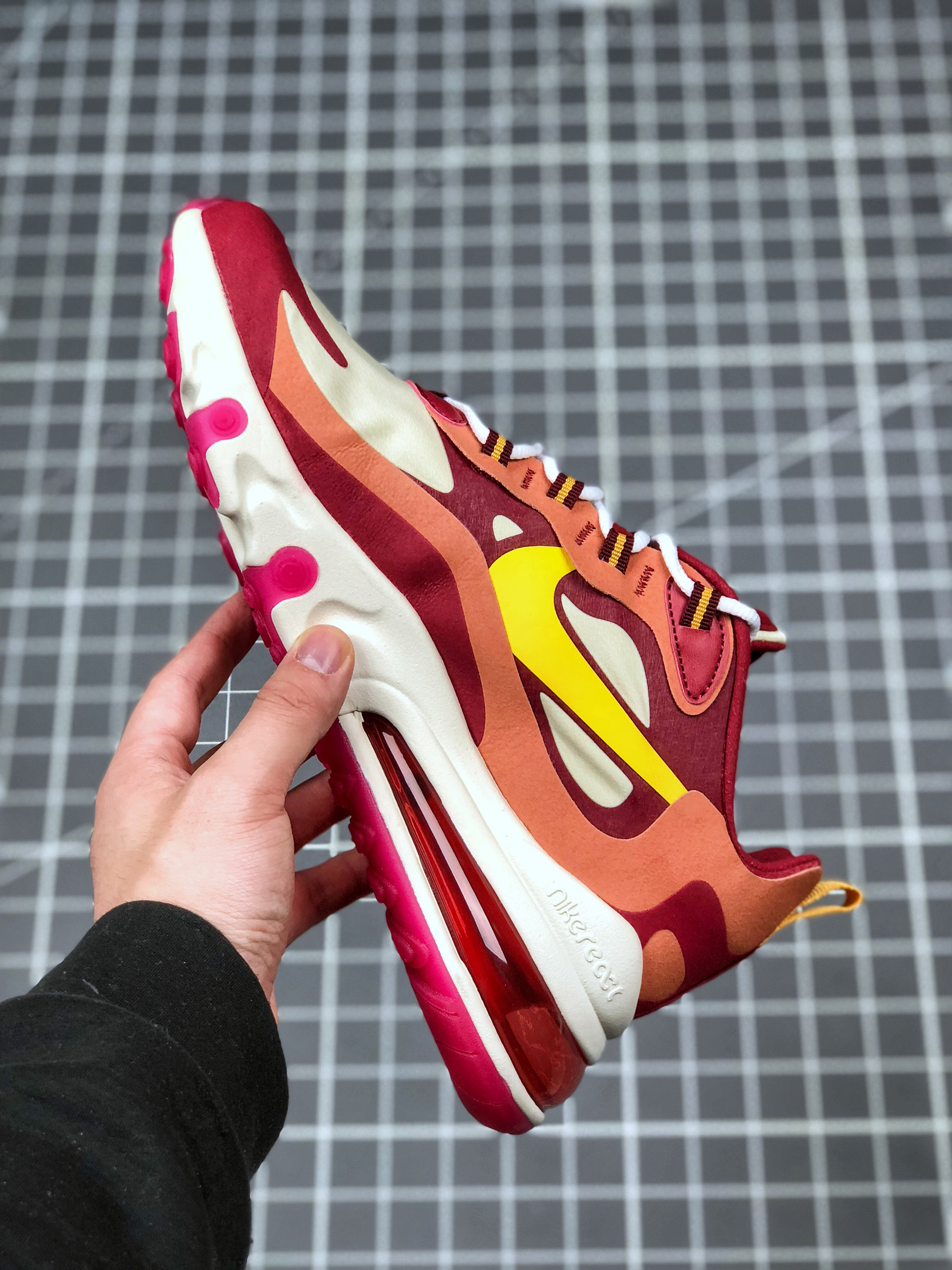 Nike WMNS Air Max 270 React Wine RedGold-White For Sale