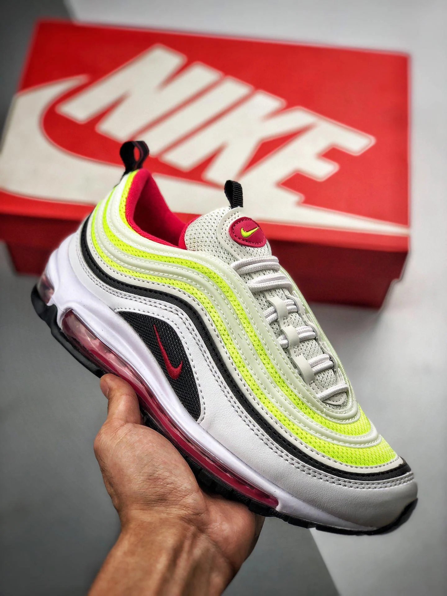 Nike WMNS Air Max 97 White Rush Pink-Black-Volt For Sale