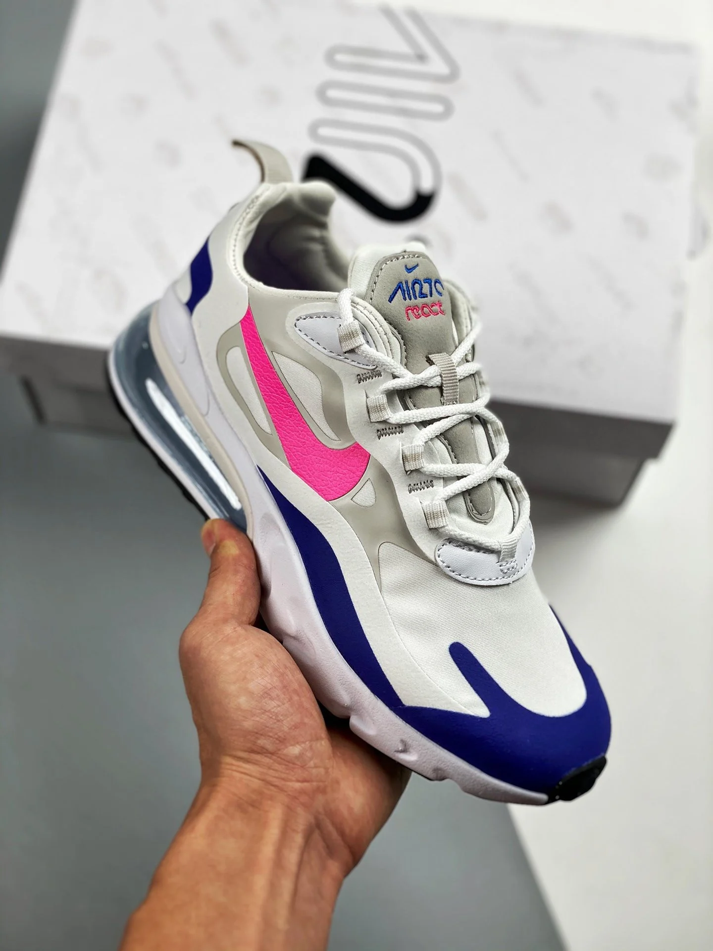 Nike Wmns Air Max 270 React White Navy Pink For Sale