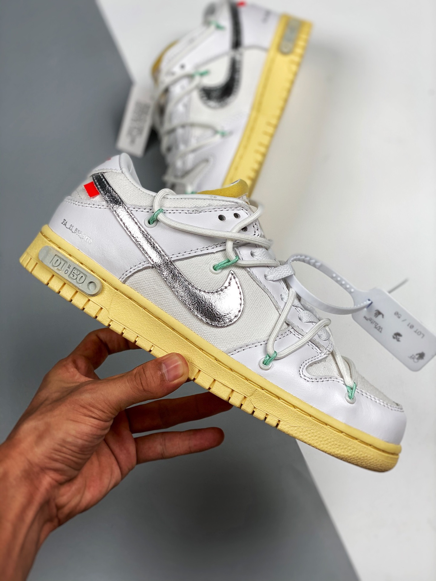 Off-White x Nike Dunk Low 01 of 50 White Silver Gum For Sale