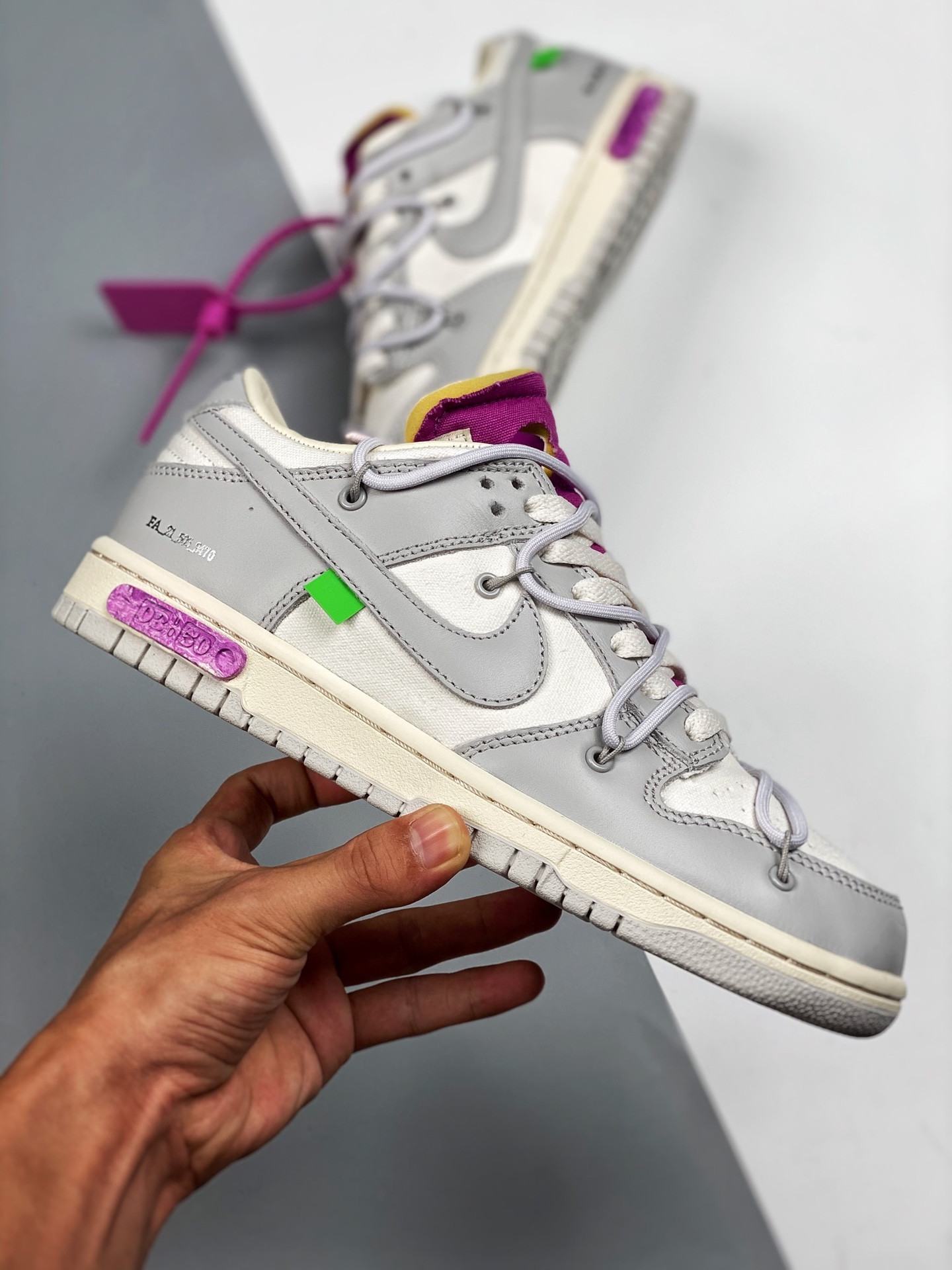 Off-White x Nike Dunk Low 03 of 50 Sail Grey Purple For Sale