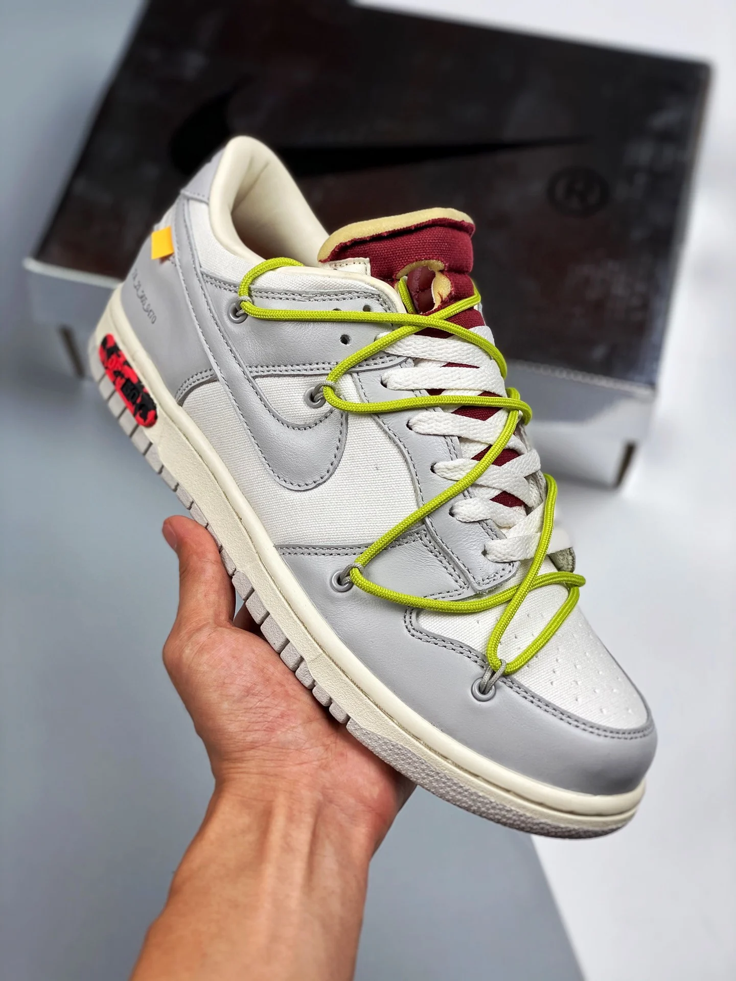 Off-White x Nike Dunk Low 08 of 50 Sail Grey Red For Sale