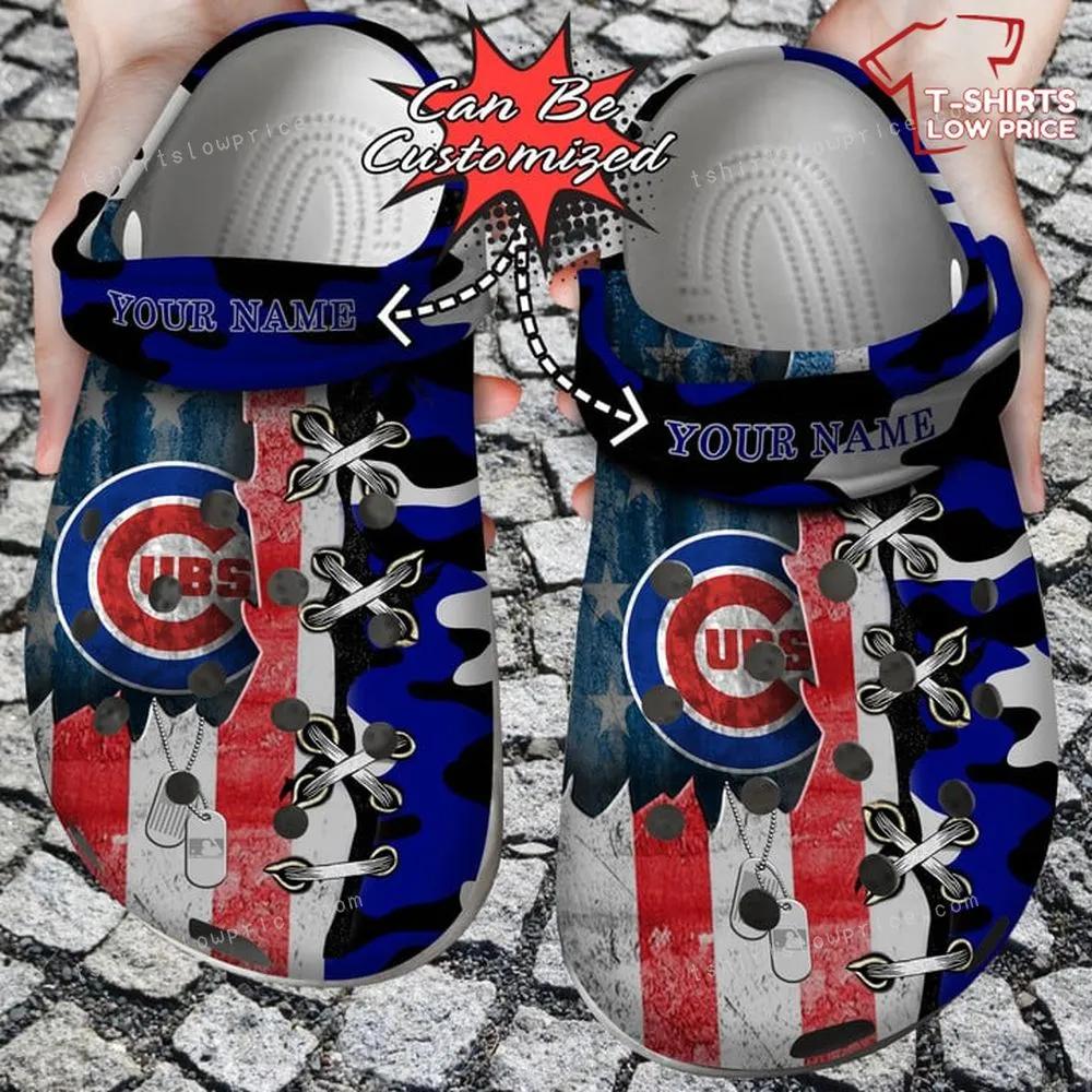 Us Flag Chicago Cubs Cross Stitch Camo Pattern Crocs Shoes AC