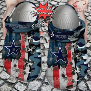 Us Flag Dallas Cowboys Cross Stitch Camo Pattern Crocs Shoes ZT