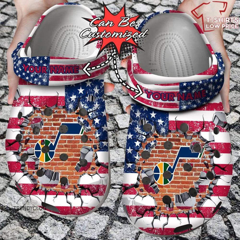 Utah Jazz American Flag Breaking Wall Crocs Shoes DY