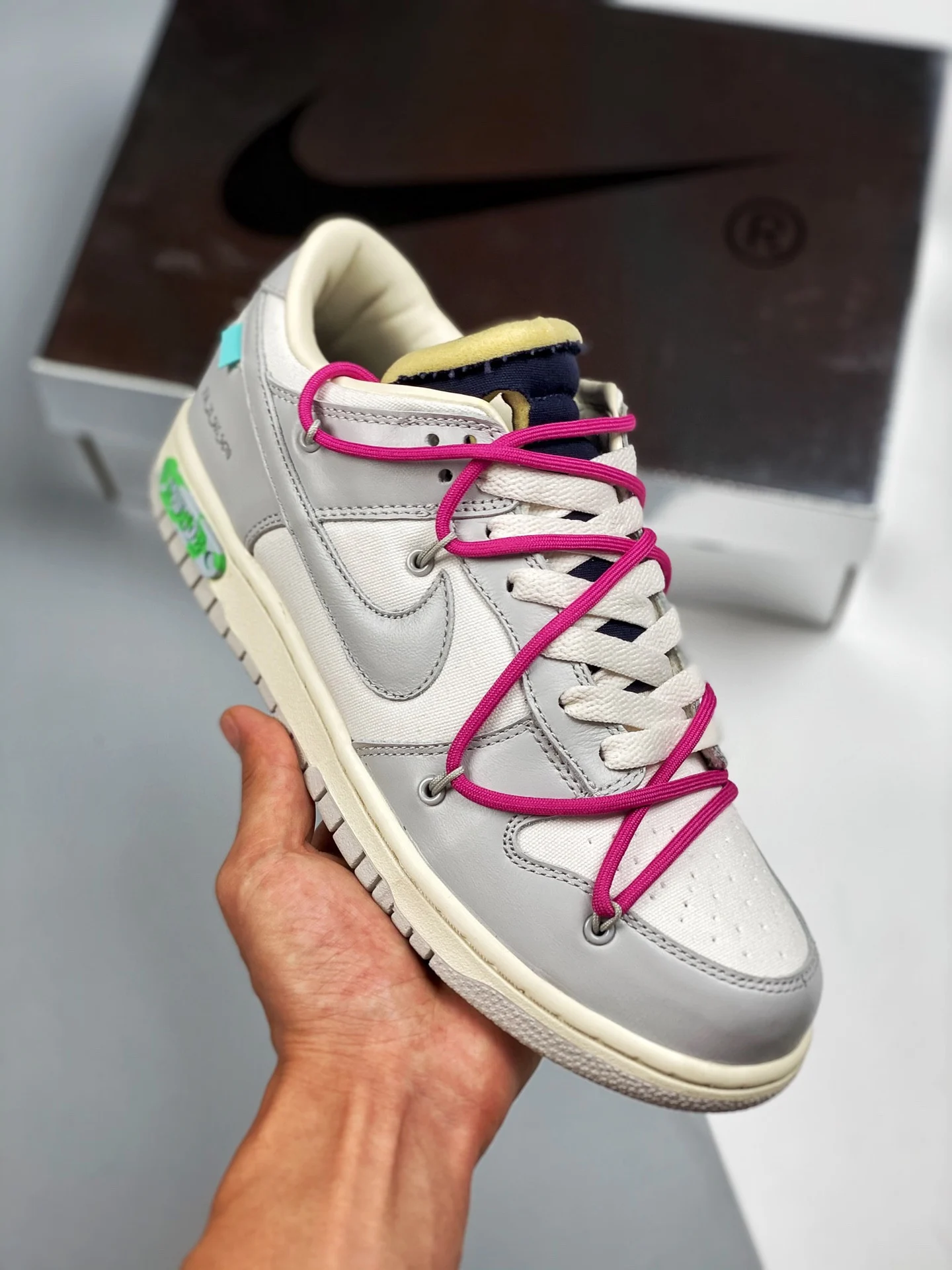 Off-White x Nike Dunk Low 30 of 50 Sail Grey Navy For Sale