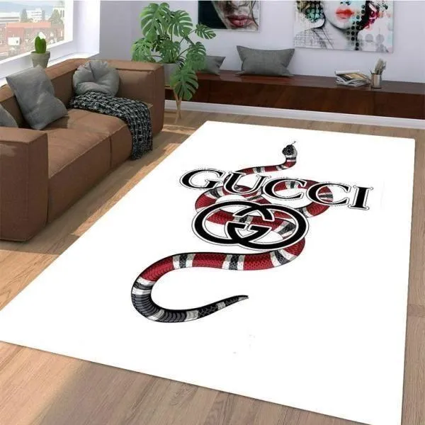 Gucci snake white Rectangle Rug Luxury Fashion Brand Area Carpet Door Mat Home Decor