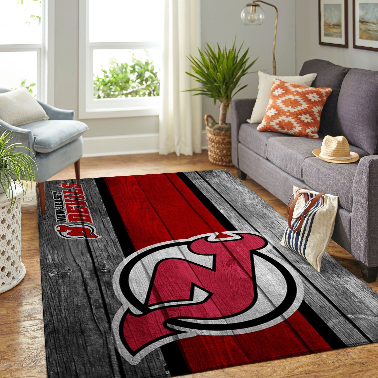 New Jersey Devils Nhl Team Logo Wooden Type 7834 Rug Area Carpet Living Room Home Decor