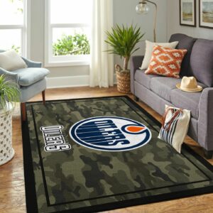 Edmonton Oilers Nhl Team Logo Camo Type 7903 Rug Area Carpet Home Decor Living Room