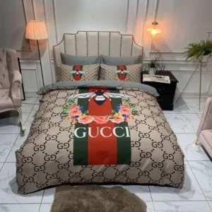Gucci Bee Flower Logo Brand Bedding Set Luxury Home Decor Bedroom Bedspread