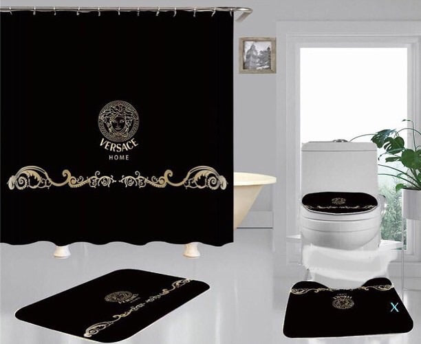 Gianni Versace Black Bathroom Set Luxury Fashion Brand Hypebeast Home Decor Bath Mat