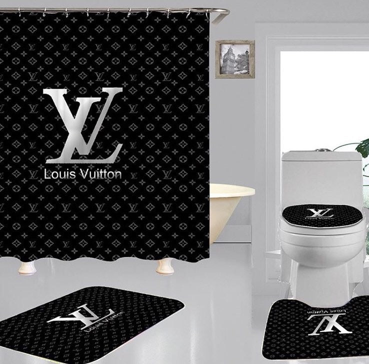 Louis Vuitton Lv Black Bathroom Set Hypebeast Home Decor Luxury Fashion Brand Bath Mat