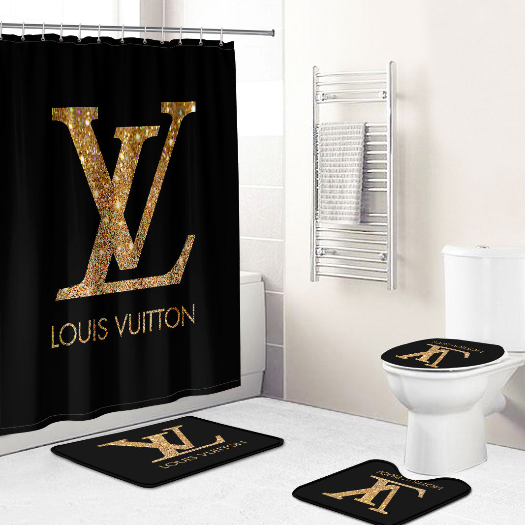 Louis Vuitton Lv Black Bathroom Set Luxury Fashion Brand Bath Mat Home Decor Hypebeast