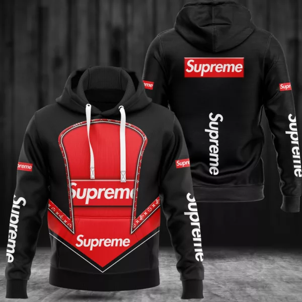 Louis Vuitton Supreme Black Red Type 318 Luxury Hoodie Fashion Brand Outfit