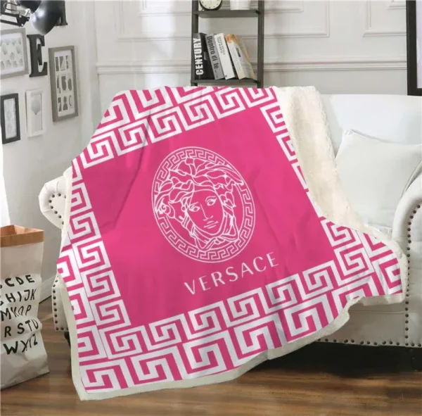 Versace Pinky Fleece Blanket Luxury Fashion Brand Home Decor