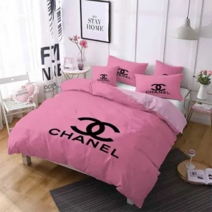 Chanel Light Pink Logo Brand Bedding Set Bedspread Luxury Bedroom Home Decor