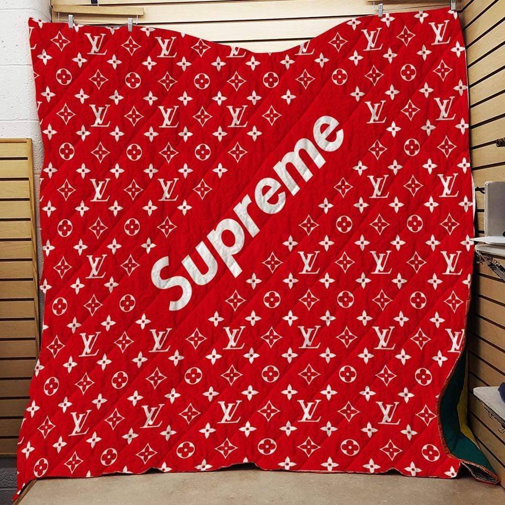 Louis Vuitton Supreme Red Small Logo Fleece Blanket Fashion Brand Home Decor Luxury