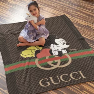 Gucci Mickey New Logo Fleece Blanket Home Decor Luxury Fashion Brand