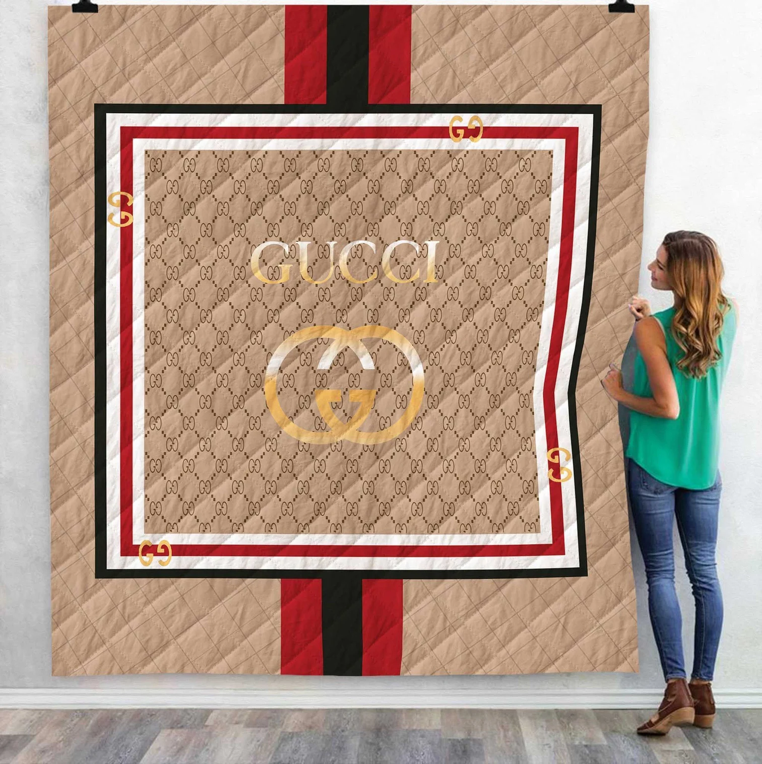 Gucci Beige Logo Fleece Blanket Home Decor Fashion Brand Luxury