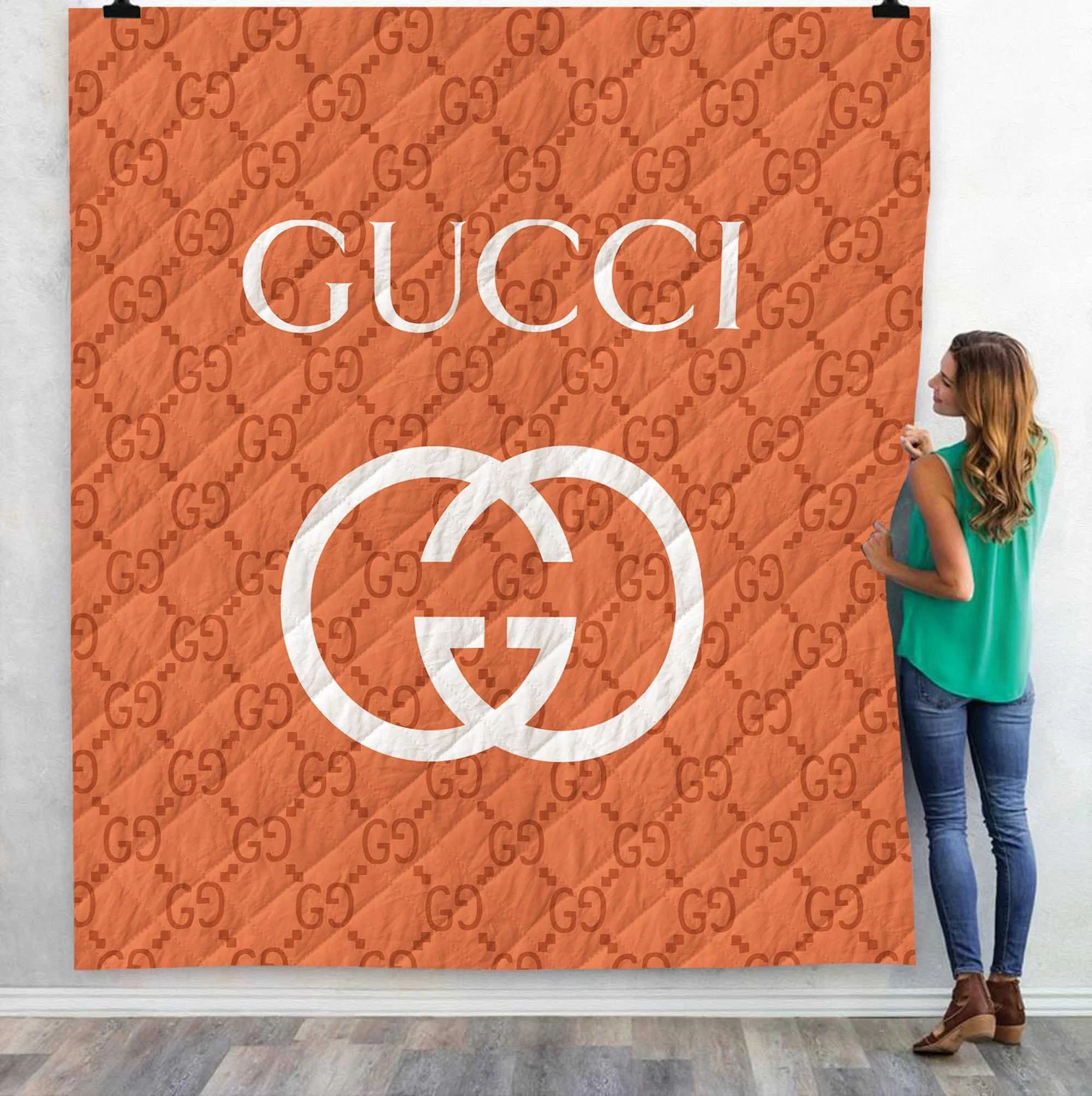 Gucci Orange Fleece Blanket Home Decor Fashion Brand Luxury